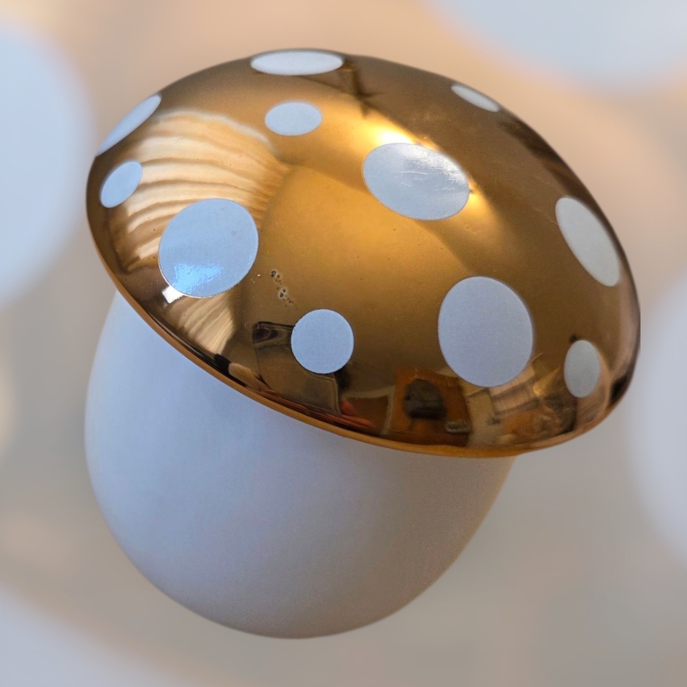 CLEARANCE Gold and White Polka Dot Mushroom Candle